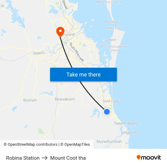 Robina Station to Mount Coot tha map