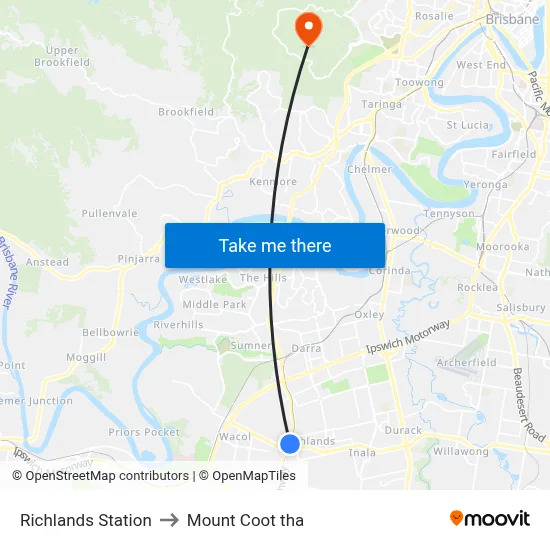 Richlands Station to Mount Coot tha map