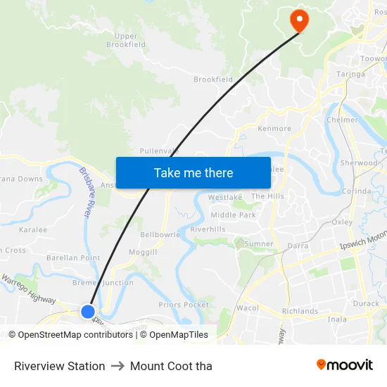 Riverview Station to Mount Coot tha map