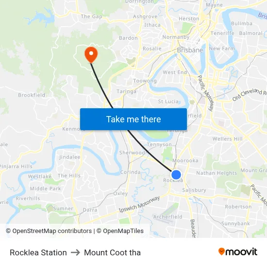Rocklea Station to Mount Coot tha map