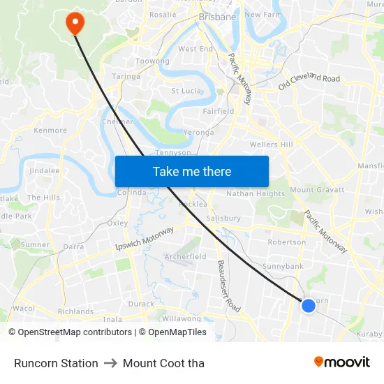 Runcorn Station to Mount Coot tha map