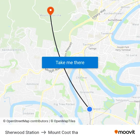 Sherwood Station to Mount Coot tha map
