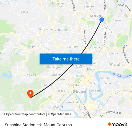 Sunshine Station to Mount Coot tha map