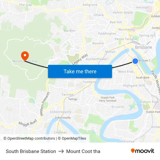 South Brisbane Station to Mount Coot tha map