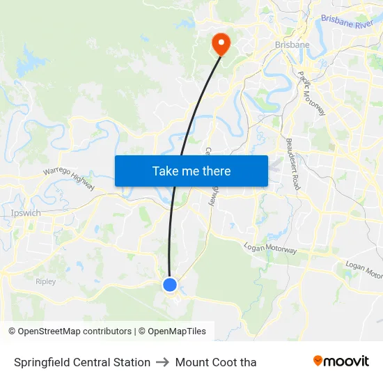 Springfield Central Station to Mount Coot tha map