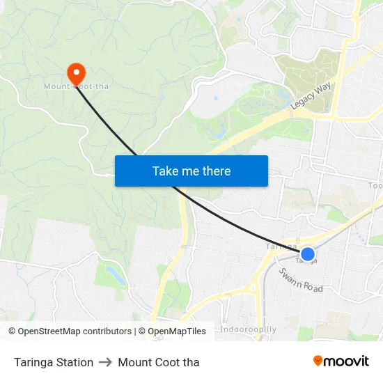 Taringa Station to Mount Coot tha map
