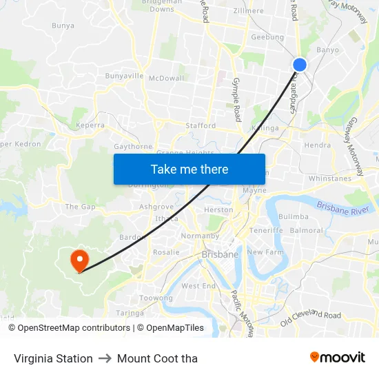 Virginia Station to Mount Coot tha map