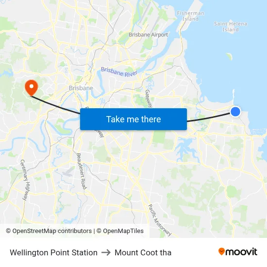Wellington Point Station to Mount Coot tha map