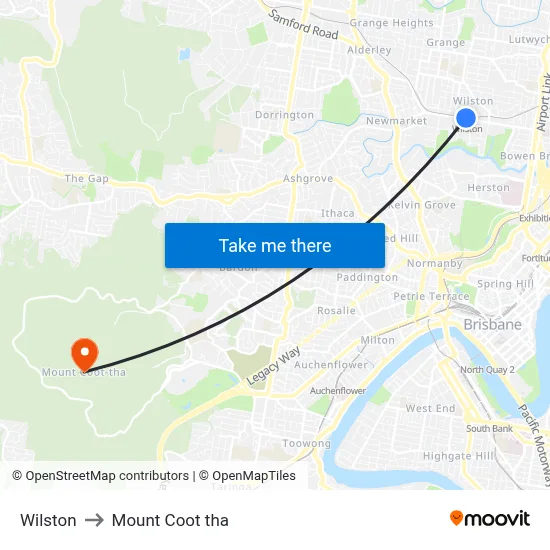 Wilston to Mount Coot tha map