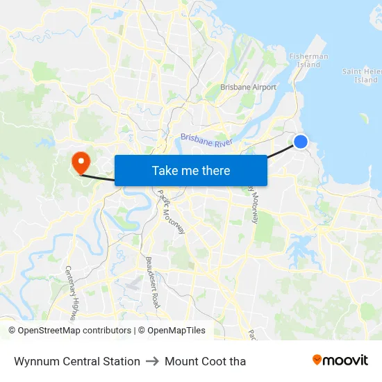 Wynnum Central Station to Mount Coot tha map