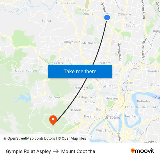 Gympie Rd at Aspley to Mount Coot tha map