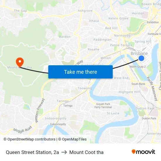 Queen Street Station, 2a to Mount Coot tha map