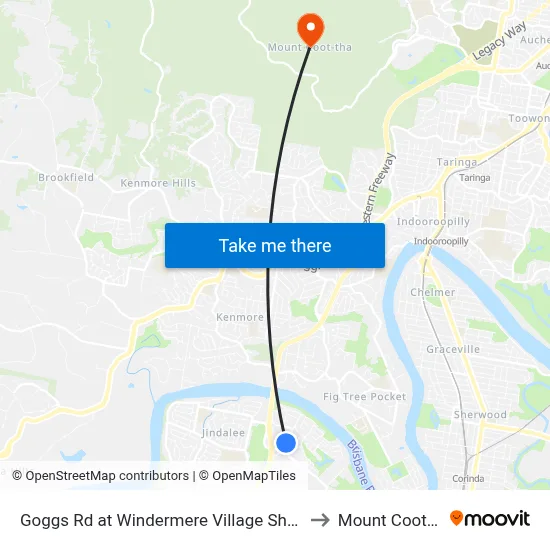 Goggs Rd at Windermere Village Shopping to Mount Coot tha map