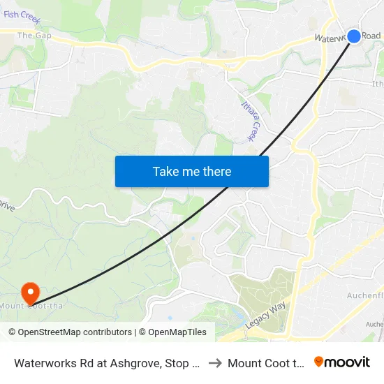 Waterworks Rd at Ashgrove, Stop 17 to Mount Coot tha map