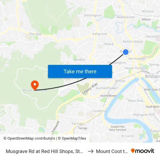 Musgrave Rd at Red Hill Shops, Stop 8 to Mount Coot tha map