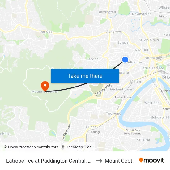 Latrobe Tce at Paddington Central, Stop 10 to Mount Coot tha map