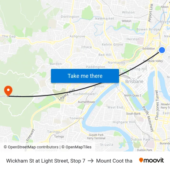 Wickham St at Light Street, Stop 7 to Mount Coot tha map