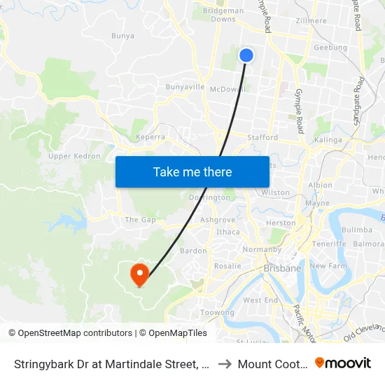 Stringybark Dr at Martindale Street, Stop 47 to Mount Coot tha map