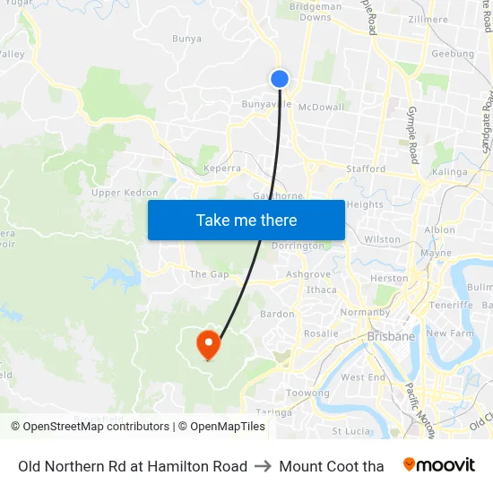 Old Northern Rd at Hamilton Road to Mount Coot tha map