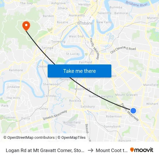 Logan Rd at Mt Gravatt Corner, Stop 44 to Mount Coot tha map