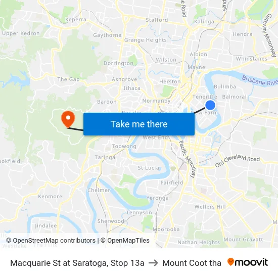 Macquarie St at Saratoga, Stop 13a to Mount Coot tha map