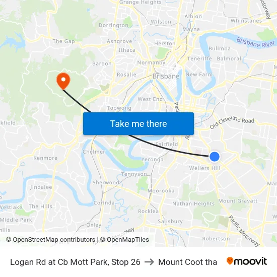 Logan Rd at Cb Mott Park, Stop 26 to Mount Coot tha map