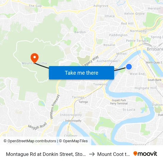 Montague Rd at Donkin Street, Stop 7 to Mount Coot tha map