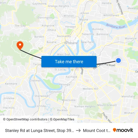 Stanley Rd at Lunga Street, Stop 39/40 to Mount Coot tha map