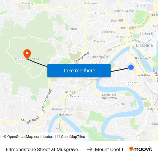 Edmondstone Street at Musgrave Park to Mount Coot tha map