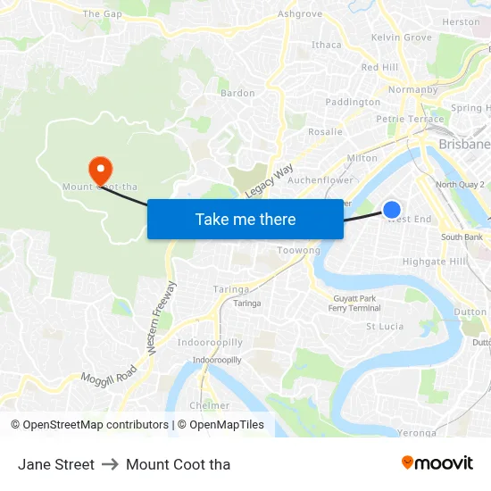 Jane Street to Mount Coot tha map