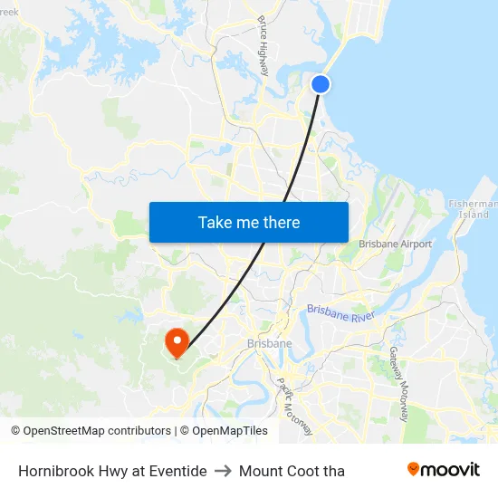 Hornibrook Hwy at Eventide to Mount Coot tha map