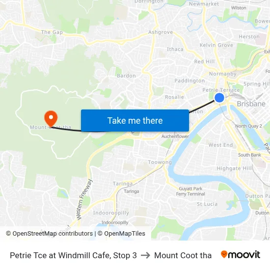 Petrie Tce at Windmill Cafe, Stop 3 to Mount Coot tha map