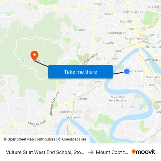 Vulture St at West End School, Stop 9 to Mount Coot tha map