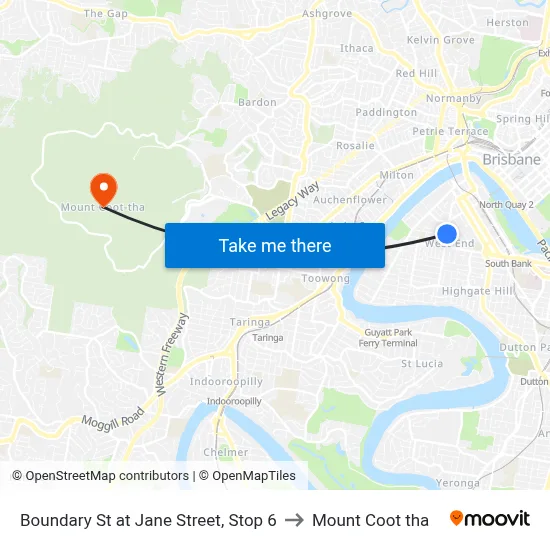 Boundary St at Jane Street, Stop 6 to Mount Coot tha map
