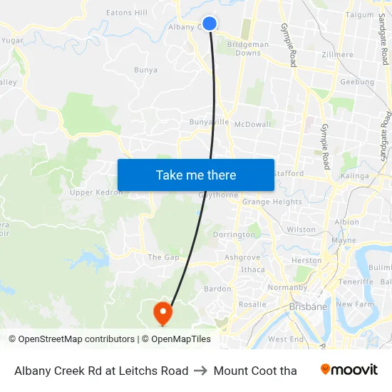 Albany Creek Rd at Leitchs Road to Mount Coot tha map