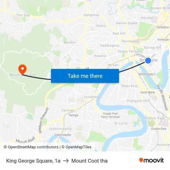 King George Square, 1a to Mount Coot tha map