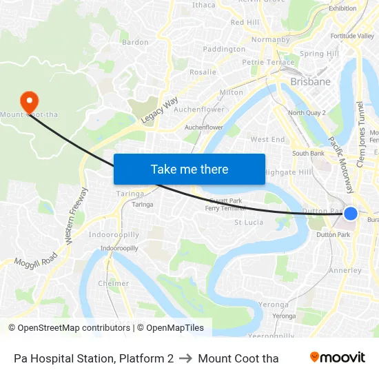 Pa Hospital Station, Platform 2 to Mount Coot tha map