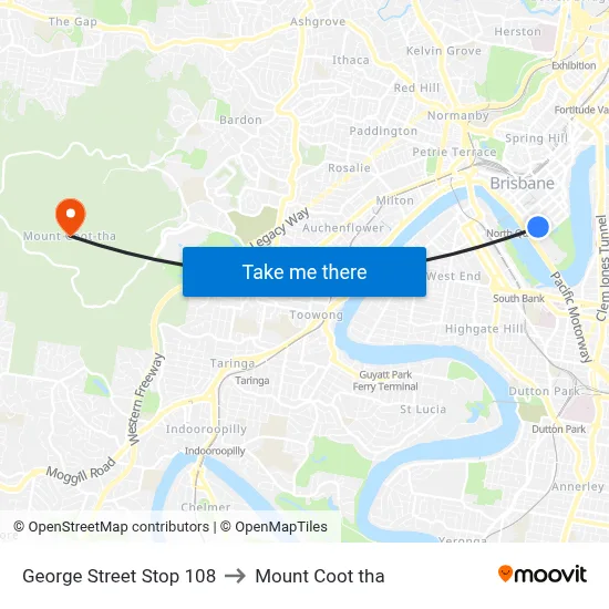 George Street Stop 108 to Mount Coot tha map
