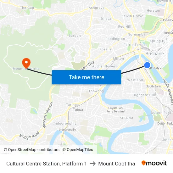 Cultural Centre Station, Platform 1 to Mount Coot tha map