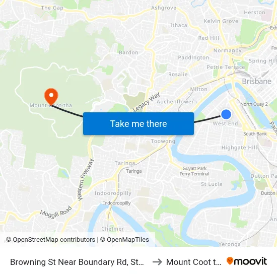 Browning St Near Boundary Rd, Stop 5 to Mount Coot tha map