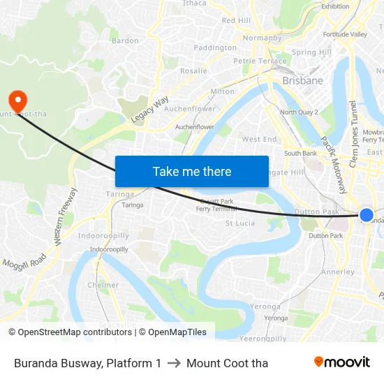 Buranda Busway, Platform 1 to Mount Coot tha map