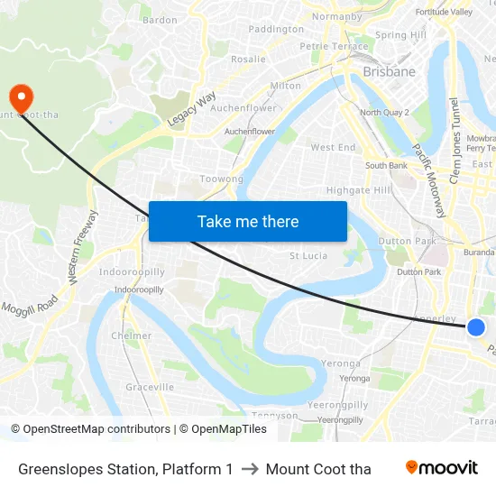 Greenslopes Station, Platform 1 to Mount Coot tha map