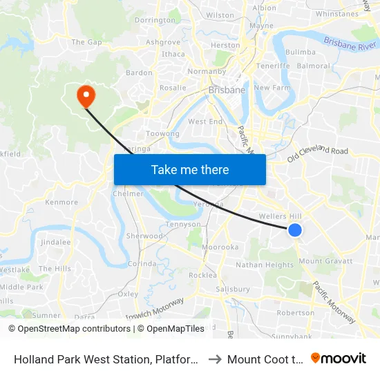 Holland Park West Station, Platform 1 to Mount Coot tha map