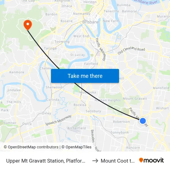 Upper Mt Gravatt Station, Platform 1 to Mount Coot tha map