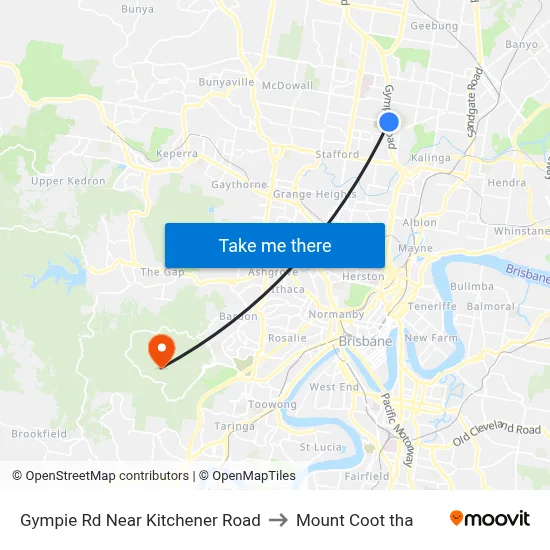 Gympie Rd Near Kitchener Road to Mount Coot tha map