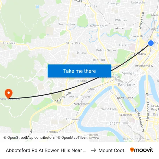 Abbotsford Rd At Bowen Hills Near Edgar St to Mount Coot tha map