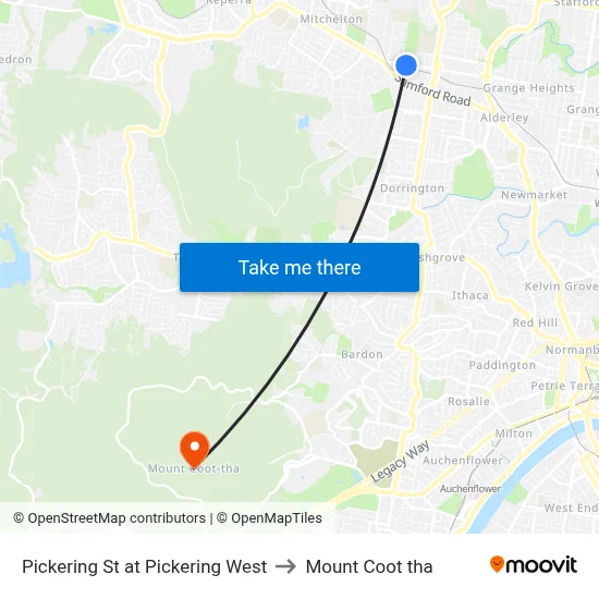 Pickering St at Pickering West to Mount Coot tha map