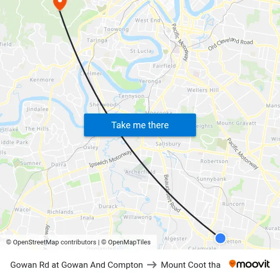 Gowan Rd at Gowan And Compton to Mount Coot tha map