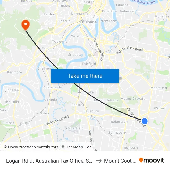 Logan Rd at Australian Tax Office, Stop 80 to Mount Coot tha map