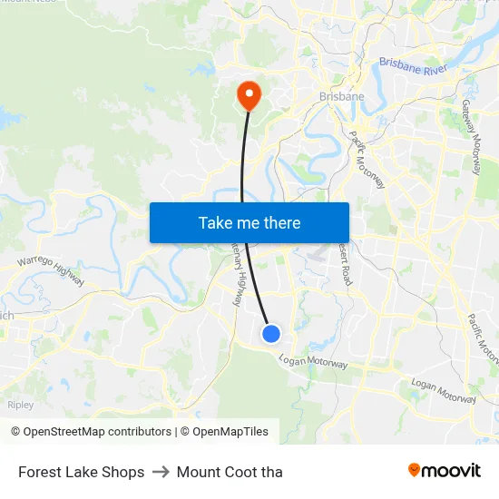 Forest Lake Shops to Mount Coot tha map